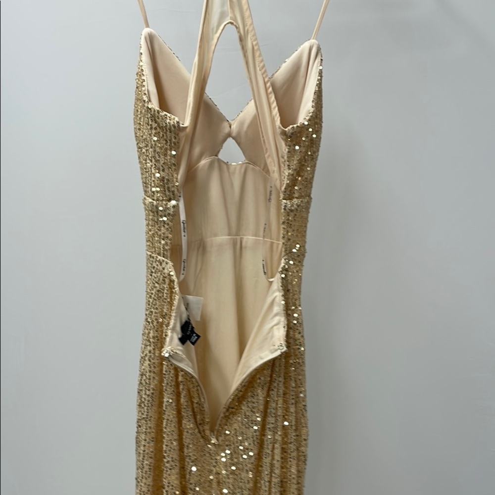 Gold Sequin Spaghetti Strap Full Length Gown - Picture 7 of 7